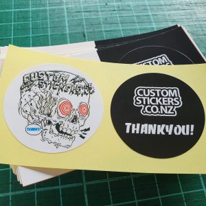 two variations of presized thank you stickers