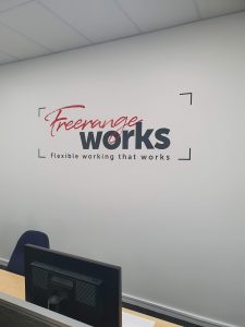 office wall sticker red and grey on white wall