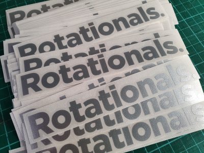 Rotationals fundraising stickers silver vinyl die cut stickers