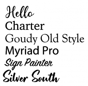 List of fonts as examples for wedding banner sticker