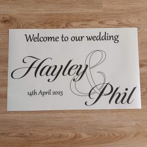 wedding welcome sign for hayley and phil